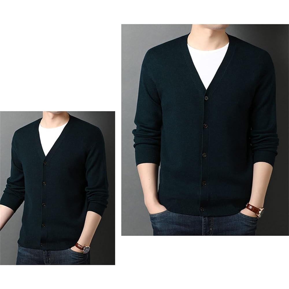 JEShifangjiusu Mens Casual V-Neck Button Up Solid Knitted